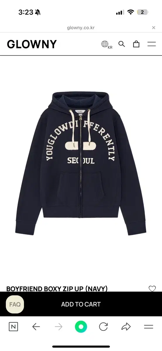 glowny 글로니 BOYFRIEND BOXY ZIP UP 네이비 후드